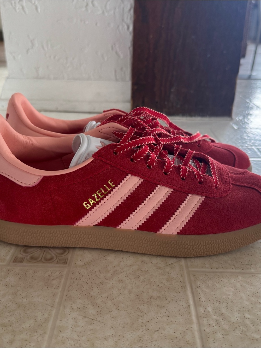 adidas Gazelle Sneakers in Red and Pink with Gum Sole - Picture 6 of 6